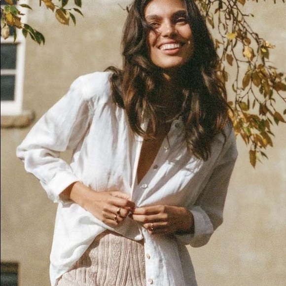 Spell | White Basic Linen Blouse | L - Picture 3 of 16